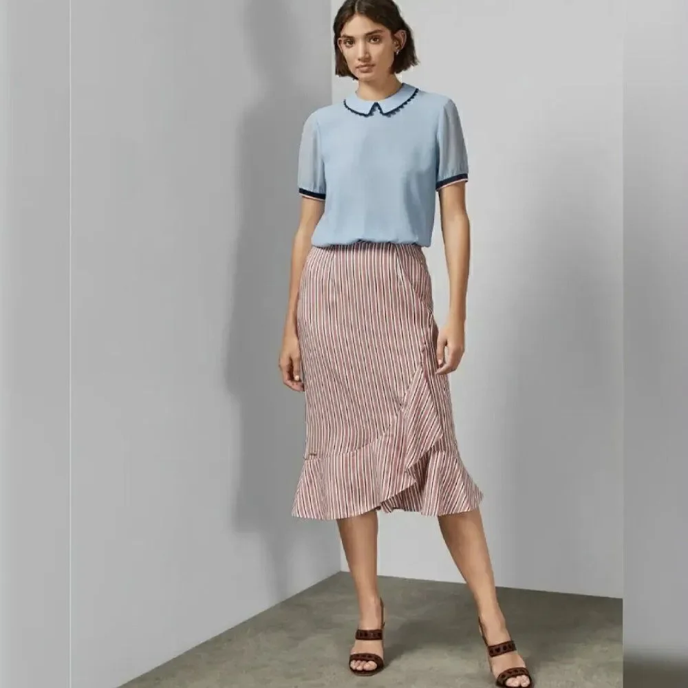 Colour By Numbers Ted Baker 2 (US 4-6)‎ Coryn Pink Striped Asymmetric Midi Skirt